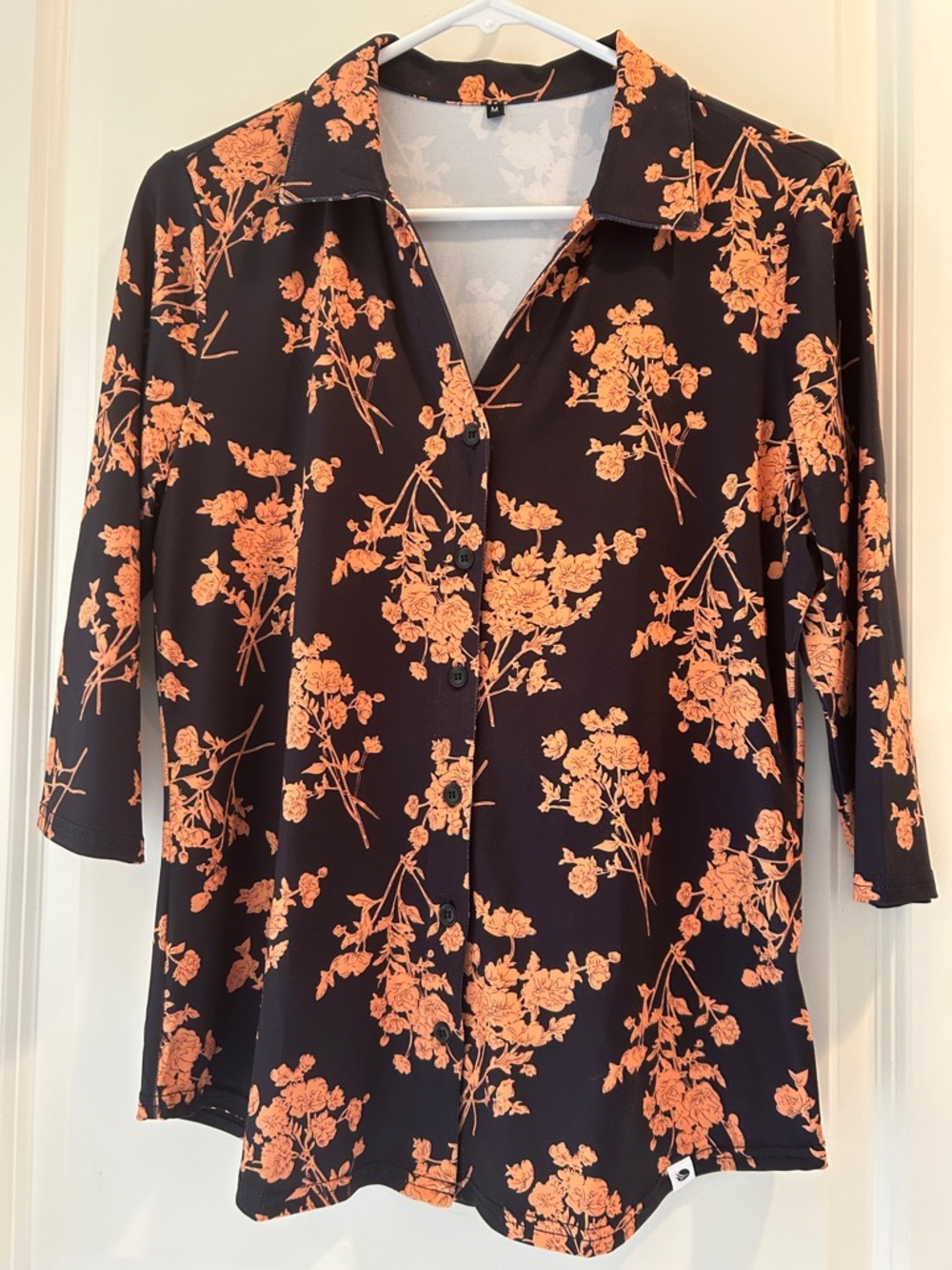 Unbranded 15% Spandex Button Down collar Shirt Floral Print 3/4 sleeves size M